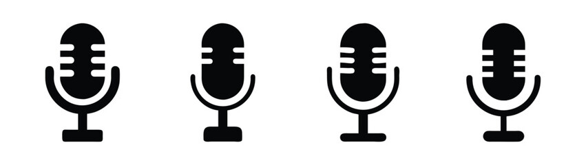Microphone vector icon set professional studio mic broadcast podcast recording audio equipment design 