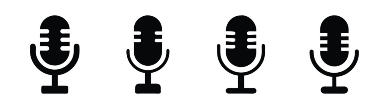 Microphone vector icon set professional studio mic broadcast podcast recording audio equipment design 