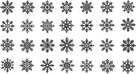 snowflake, snow, winter, pattern, collection, black, white, ice, crystal, cold, decoration, graphic, illustration, design, abstract, geometric, seasonal, holiday, christmas, new year, snowflake illust