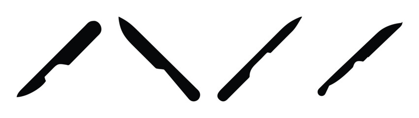 Collection of black silhouette knives vector illustration for kitchen tools and equipment design