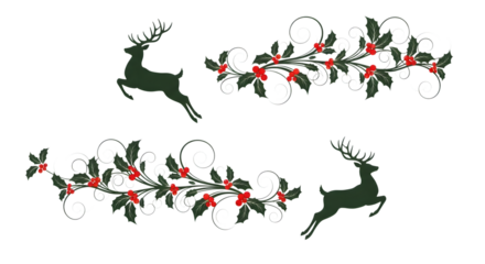 Christmas silhouette design with reindeer and holly berry branches