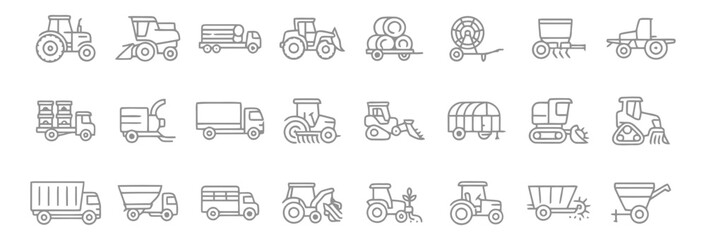 tractor, combine harvester, truck, hay baler, plow, seeder, trailer, harvester, sprayer, loader, farm equipment, agriculture, farming, rural, machinery, vehicle, transport, industry, technology, illus