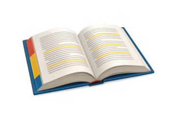 Open education book with highlighted text for learning and studying, preparing for school exams or online courses
