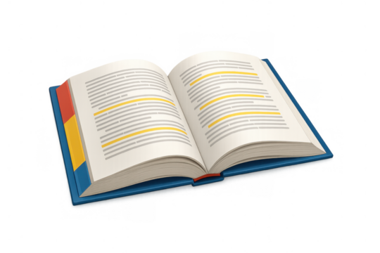 Open education book with highlighted text for learning and studying, preparing for school exams or online courses