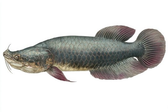 Realistic Illustration of Arapaima: A Floating Fish in Isolated Graphic Style