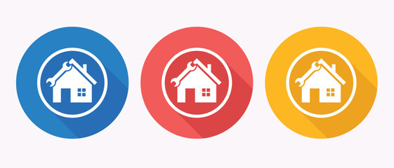 House repair logo icon with wrench in blue red and yellow circles