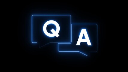 q and a question and answer animated session icon neon 4k screen Animated. Question and Answer the letters Q and A. Speech bubbles with Question and Answer icon isolated on black background. 4k video - Powered by Adobe
