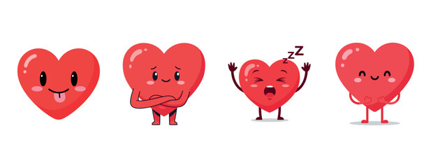 Cute cartoon heart characters with varied expressions