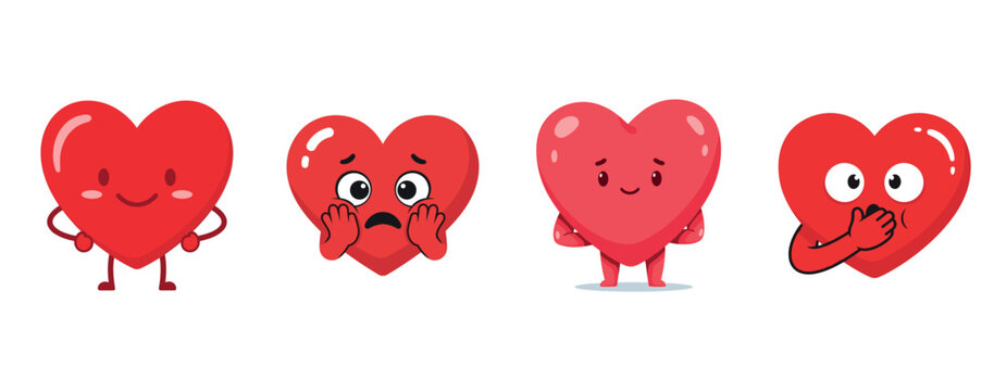 Cute cartoon hearts displaying various emotions