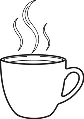 Hot beverage cup with steam line art icon on white background coffee hot drink on transparent background