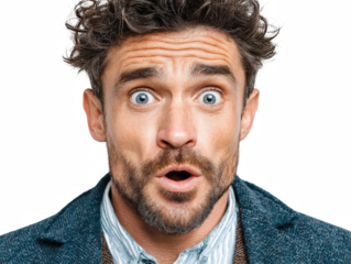 Surprised man with wide eyes and open mouth portrait of a shocked male isolated on white background