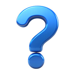 Glossy blue three dimensional question mark symbol isolated on transparent background
