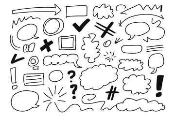 Hand-Drawn Doodle Sketch Elements and Marker Shapes Set