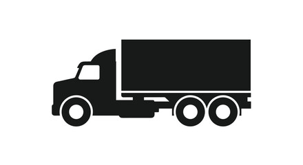 Black silhouette icon of a large commercial semi-trailer truck vector.