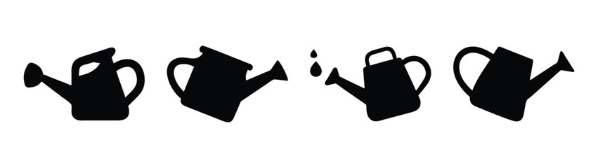 Black and white watering cans vector illustration for gardening and plant care designs and graphics