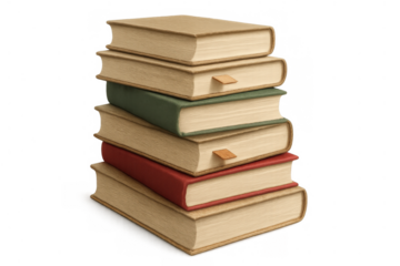 Stack of old books with bookmarks creating a concept of education, learning, wisdom, and knowledge journey