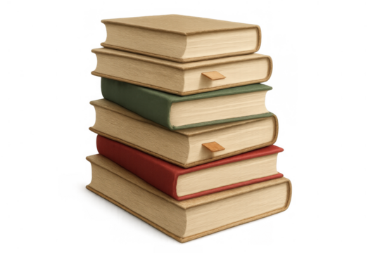 Stack of old books with bookmarks creating a concept of education, learning, wisdom, and knowledge journey