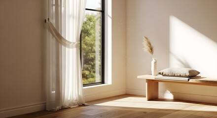 Soft Natural Light Window Scene
A minimalist room corner with warm sunlight coming through — lifestyle and interior designers love it.