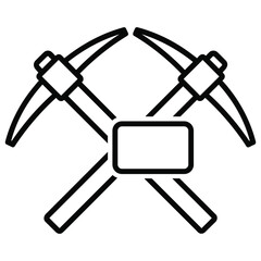 Two crossed mining pickaxes with a rectangle in the center