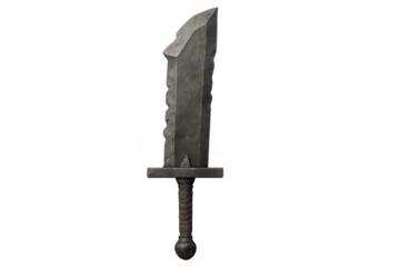 Fantasy medieval sword made of stone or rock with rugged blade and wrapped hilt, isolated weapon asset