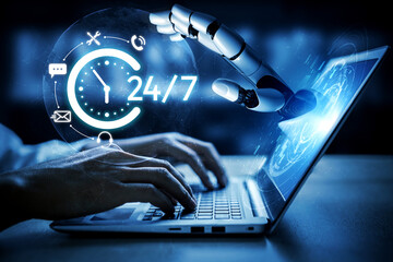 AI artificial intelligence supports 24-hour customer service with virtual assistants, real-time...