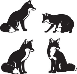 Four Silhouettes of Foxes in Different Poses animal wildlife on transparent background