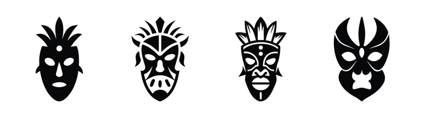 Vector african tribal mask set, traditional ethnic masks, decorative cultural art design element