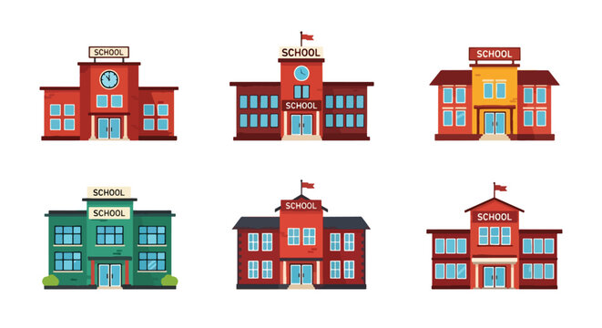 Set of vector illustrations of school buildings with classic architecture, ideal for education design, learning materials, back-to-school campaigns, and academic-related projects