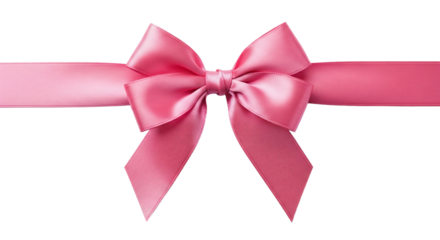 A beautiful shiny pink satin gift bow with a tied ribbon, perfect for birthday or holiday decoration. Elegant celebratory silk element. Isolated on transparent background, png