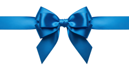 Elegant shiny blue satin ribbon tied in a beautiful bow for gift wrapping, decoration, or celebration like birthdays and holidays. Isolated on transparent background, png