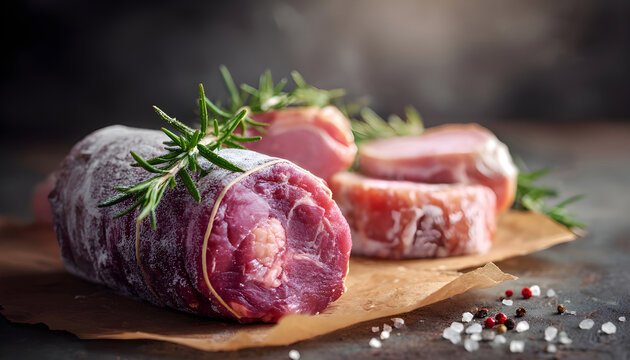 Medium shot of fresh meat wrapped with bacteriaenriched coating illustrating sustainable methods to maintain product quality without synthetic preservatives