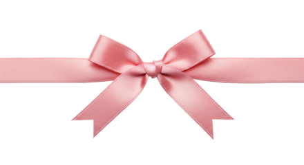 A beautiful pink satin ribbon tied in a classic bow for gift wrapping or decoration. Elegant present accessory. Isolated on transparent background, png