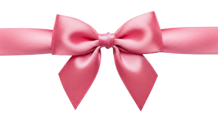 A beautiful pink satin ribbon tied in a perfect bow for a gift or present, used for decoration on holidays like Christmas or birthdays. Isolated on transparent background, png
