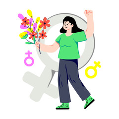 Trendy design illustration of giving flowers