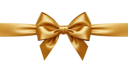 A realistic golden satin gift bow with a ribbon tied in a perfect knot for wrapping presents and festive decorations. Ideal for holidays. Isolated on transparent background, png