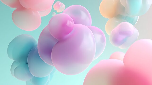 Abstract pastel colored bubbles floating in a softly lit dreamlike background - Powered by Adobe