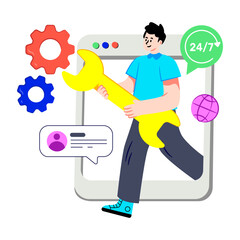 Conceptual flat design illustration of website maintenance