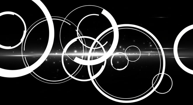 Abstract black and white circles with futuristic light flare