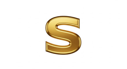 Obraz premium Cool Golden Alphabet: Premium capital letter S, crafted from lustrous gold, flat lay, 2D design, directly facing the viewer. Isolated on a pure white background. 