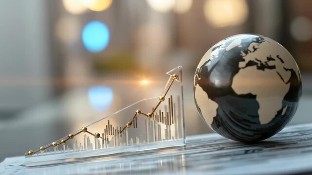 Conceptual visualization of global finance, revealing dynamic world economics. Upward market trend chart reflecting positive international investment data, business growth success.