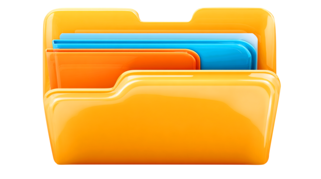 Orange Folder with Blue and Orange Documents file isolated on a transparent background