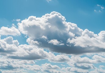 A vast blue sky dominated by bright, puffy white cumulus clouds on a clear, sunny day, creating an open and tranquil atmosphere ,freedom ,open ,sunny