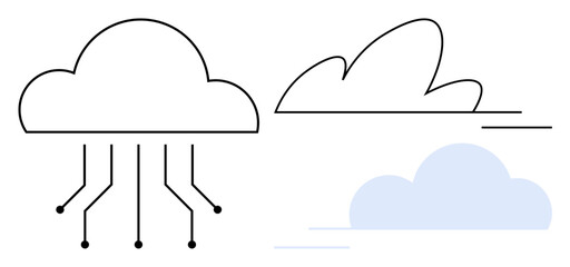 Thin-line cloud with data nodes, minimal cloud communication, soft pastel cloud element. Ideal for technology, networking, data sharing, internet, innovation, cloud computing simple flat metaphor