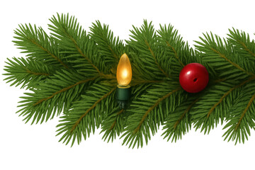 Christmas garland border with glowing light and red berry displaying festive holiday decoration on transparent background