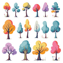 Obraz premium Colorful tree icon set vector illustration of different seasonal trees