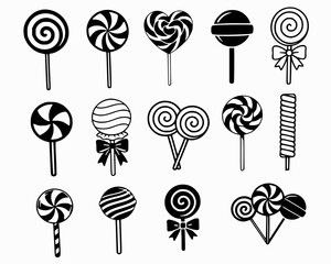 set of lollipops .Lollipop / Sucker Round and Spiral Clipart Set - Outline, Silhouette 