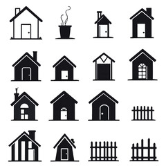 Black house silhouette icon set of modern and traditional home designs