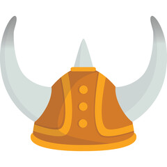Naklejka premium Stylized Viking Helmet with Orange and Gold Accents and Large White Horns on a Transparent Background