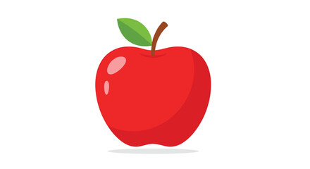 Red apple illustration with green leaf and brown stem isolated