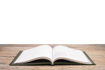 open book. Composition with hardcover books, fanned pages, isolated on white background. Back to school. Copy Space. Education background.